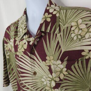 Jamaica Jaxx Hawaiian Shirt Size XXL Textured Silk Maroon Green Tropican Leaves